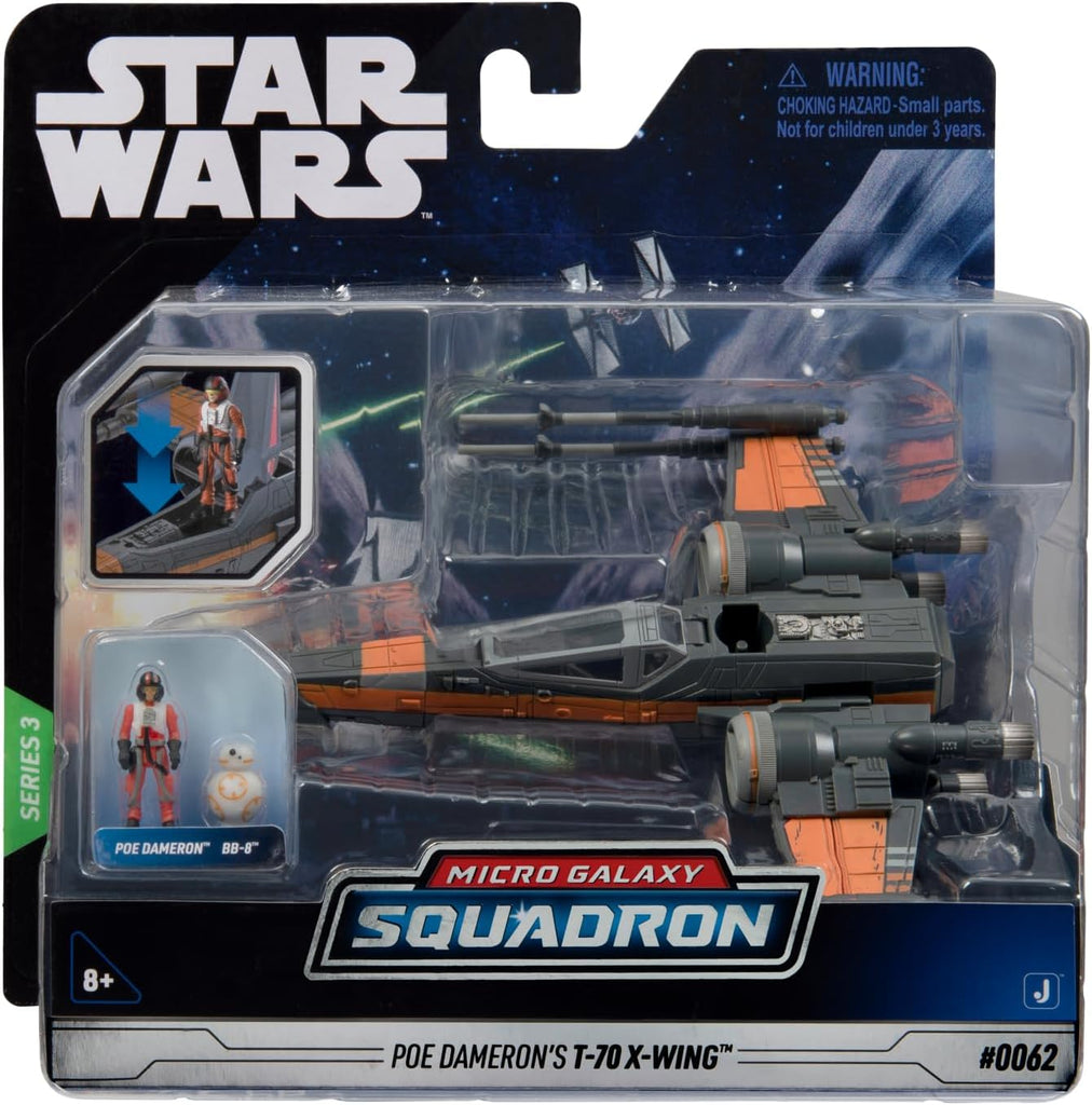 Star Wars Micro Galaxy Squadron – Poe Dameron’s T-70 X-Wing mit Cockpit, beweglichen Flügeln und Mikrofigur