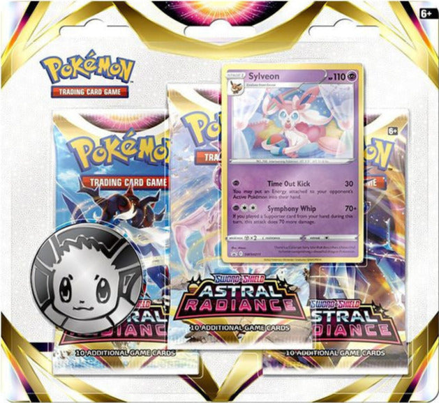Pokémon Astral Radiance 3 Booster Blister Englisch mit Silveon-Promokarte und Coin